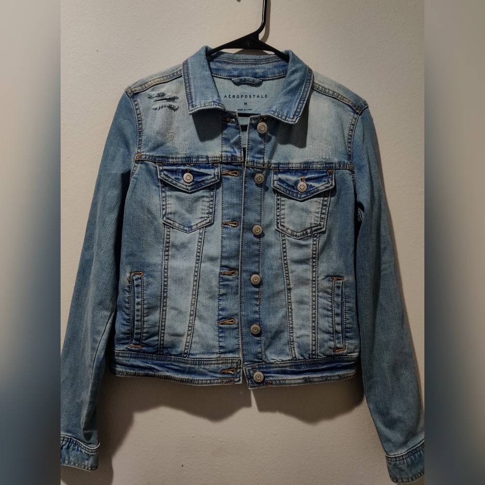 Aeropostale Distressed Jean Denim Jacket Medium